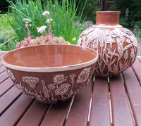2111-01-2 Sgraffito Slipware Vase and Bowl